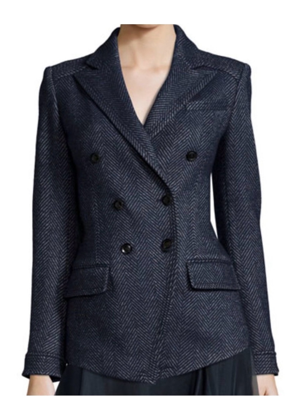 Marissa Webb Navy Herringbone Double-Breasted Blazer